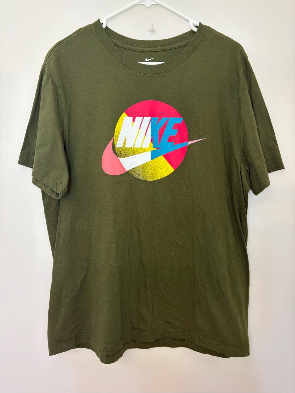 Nike Olive Green Short Sleeve Tee with Multicolor Logo